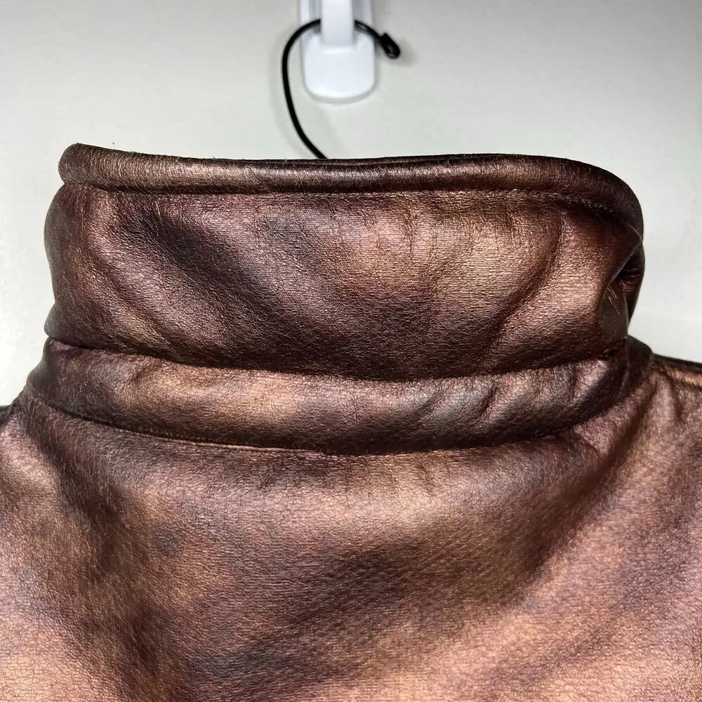 VTG Andrea Faye Women's Metallic Bronze Zip-Up Puffer Vest Sz M‎ Western USA 90s